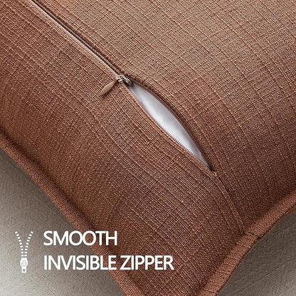 MIULEE 24x24 Decorative Euro Sham Pillow Covers, 2 Pack Large Boho Farmhouse Neutral Throw Pillows for Bed, Terracotta Thick Textured Modern Linen Cushion Cases Couch Sofa Living Room Home Decor, Rust