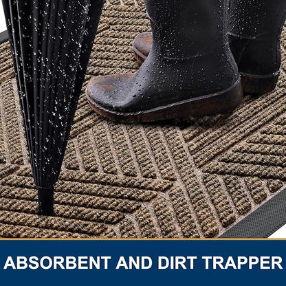 Smiry Front Door Mat Outside Entrance, Heavy Duty Sturdy Natural Rubber Doormat, Trap Dirt and Moisture, Easy Clean Low Profile Mats for Indoor Outdoor Entry, Irregular Triangle (59x24, Brown)