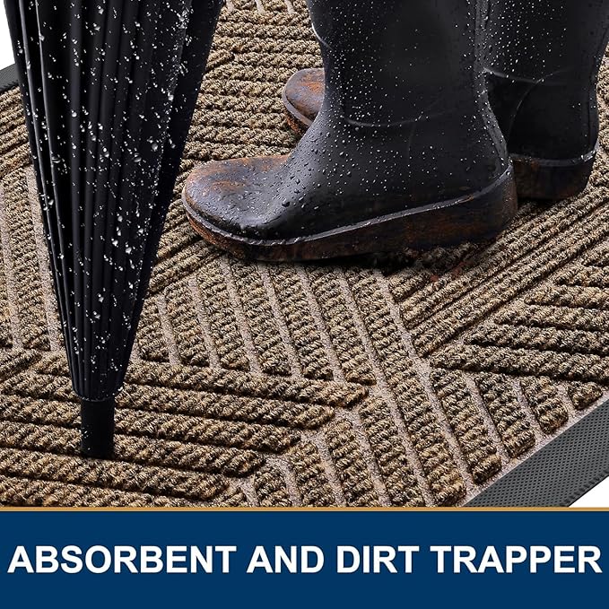 Smiry Front Door Mat Outside Entrance, Heavy Duty Sturdy Natural Rubber Doormat, Trap Dirt and Moisture, Easy Clean Low Profile Mats for Indoor Outdoor Entry, Irregular Triangle (59x40, Brown)