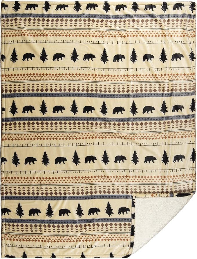 CARSTENS, INC. Ultra Premium Super Soft Plush Sherpa Fleece Oversized Throw Blanket 54" x 68", Scandinavian Bear