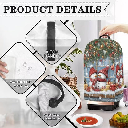 Xmas Snowman Print Blender Dust Cover, Stand Mixer or Coffee Maker Appliance Covers with Drawstring, Anti Fingerprint Dust Stain Resistant Blender Cover for Home Kitchen