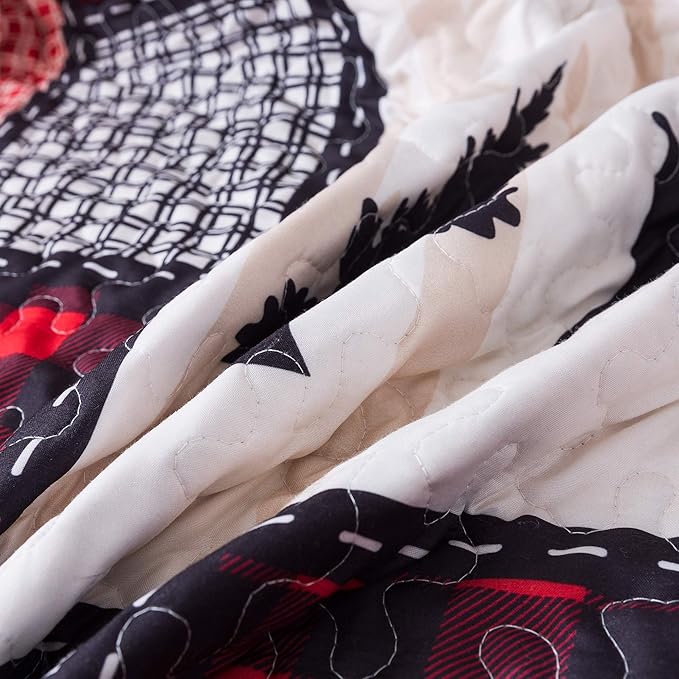 Soul & Lane Deer in The Pines 50" x 60" Lightweight Buffalo Plaid Blanket: Christmas Rustic Bedding Quilted Throw, Check Black and Red Quilt, Holiday Outdoor Coverlet, Lodge Winter Lap Comforter