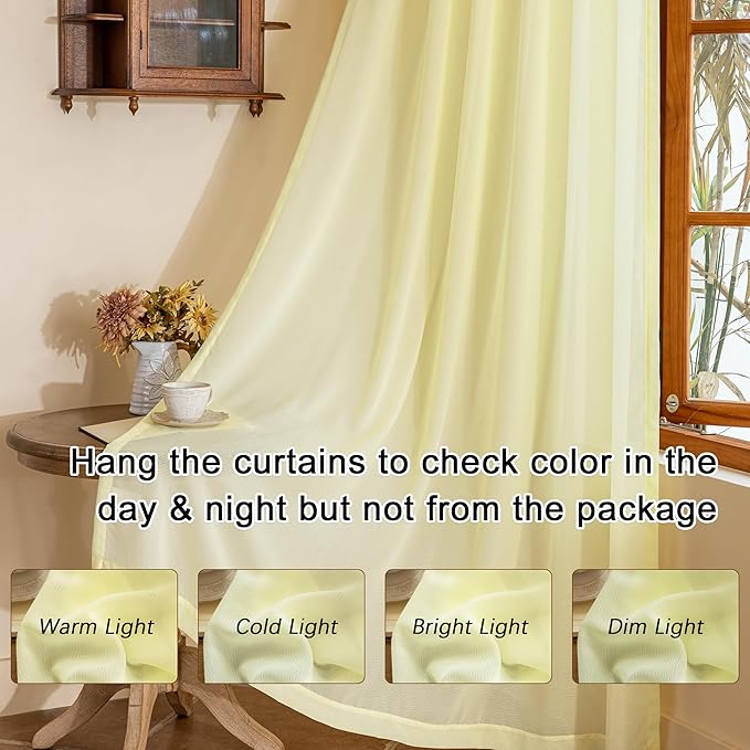MAIHER Light Yellow Pinch Pleated Sheer Curtains 84 Inches Long for Bedroom Soft Touch Light Filtering Pleat Curtains with Ajustable Hooks for Kids Room, Pear Sorbet, 42" W x 84" L, 2 Panels
