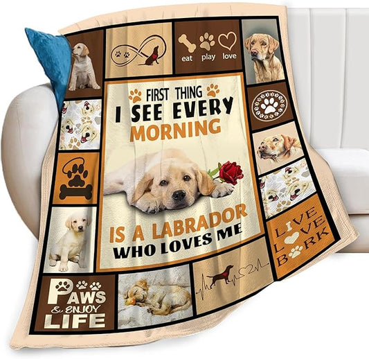 Labrador Dog Print Blanket Best Dog Pet Animal Throw Blankets for Couch Sofa Stuff Decor Gifts Lightweight Soft Cozy Fleece Plush Warm Flannel Bedding for Lover Man Woman Teen Adults 50"x60"