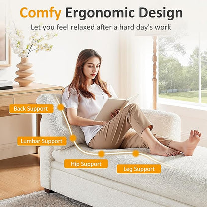 VANOMi Oversized 70.47'' Chaise Lounge Chair Indoor with Storage Space, Modern Upholstered Sofa Bed with Thick Cushion and Left Armrest, Boucle Leisure Recliner for Living Room, Bedroom, Office, White