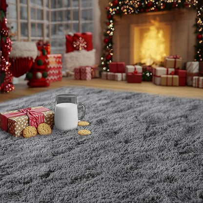 Dark Gray Fluffy Rug Plush Carpet for Bedroom Dorm, Non-Slip High Pile Rug, Shag Rug for Playroom Nursery Home Office Decor 8X10 Ft