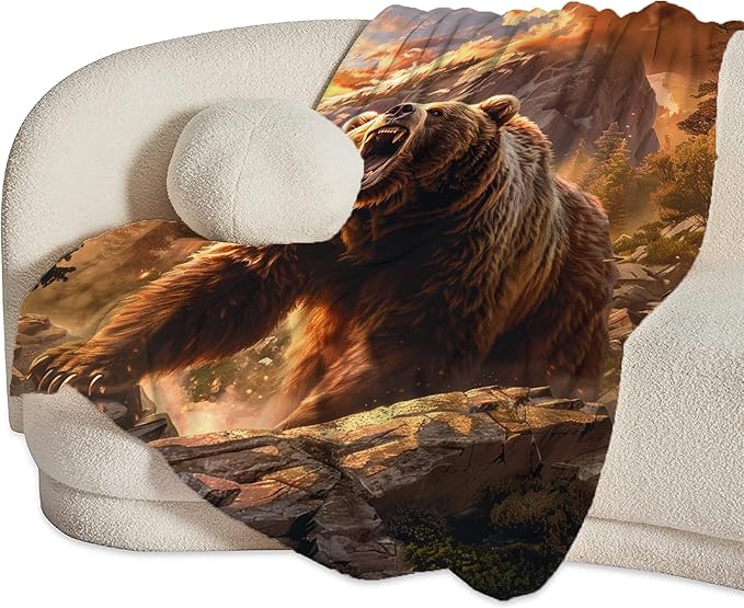 Bear Animal Throw Blanket - Cabin Decor Gift for Girls, Women, Boys, Men - Soft Warm Cozy Fleece for Couch, Sofa, Bed 80"x60"