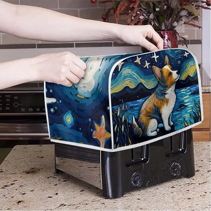 ZFRXIGN Corgi Toaster Cover, 2/4 Slice, Starry Night, Blue, Polyester, Dust Cover