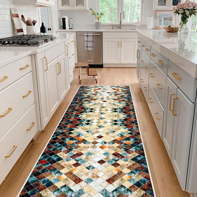 Runner Rug Washable 4x47 FT, Non Slip Rubber Backing Abstract Carpet, Soft Area Rugs for Bedroom Kitchen Hallway Entryway Bathroom, Customized