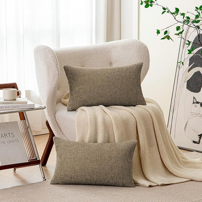 a moment Brown Chenille Throw Pillow Covers 12x20 Inch Pack of 2 Modern Decorative Throw Pillow Covers Farmhouse Cross Covers Home Decor for Sofa Bedroom Living Room