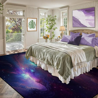 6' x 9' Galaxy Area Rug Bedroom Living Room for Girls Kids Boys Large Carpet Nebula Vortex Throw Rugs Purple Blue Cloud Floor Mat,180 X 275cm,Purple