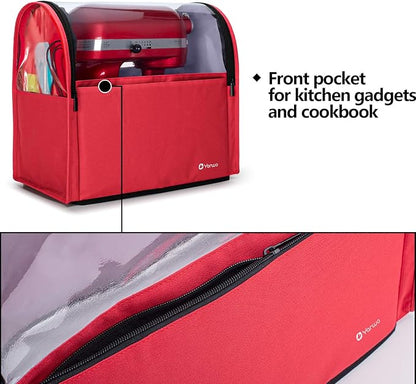 Yarwo 2026 Upgraded Stand Mixer Cover Compatible with 6-8 qt KitchenAid Mixer, Visible Dust Cover with Multiple Pockets for Extra Kitchen Accessories, Red