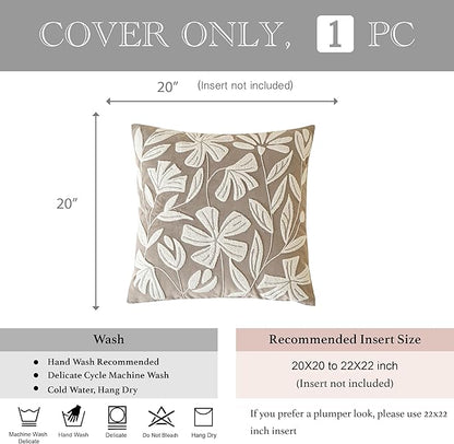 BlissBlush Taupe Velvet Decorative Throw Pillow Cover 20X20, Neutral Brown Flower Tufted Soft Farmhouse Textured Pillowcase, Accent Pillowcase for Couch Sofa Bed Living Room