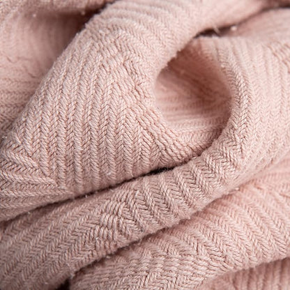 Sticky Toffee Cotton Throw Blanket 60x50 in – Woven Lightweight Blush Pink Blanket for Couch or Bed, Soft Herringbone Weave, Boho Farmhouse Style