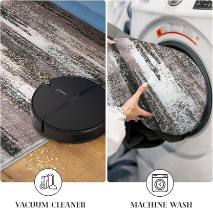 Modern Abstract 5x7 Machine Washable Area Rug Non-Slip Soft Bedroom Living Romm Rug Dark Light Brown White Ultra Thin Print Faux Wool Floor Carpet Throw Rugs for Dining Room Indoor Office