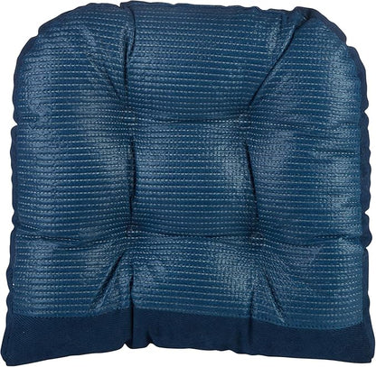 Klear Vu Gripper Overstuffed Universal Non-Slip Dining Chair Cushions for Kitchen Decor or Office Use, U-Shaped Skid-Proof Seat Pad, 17x17 Inches, 2 Count (Pack of 1), Linear Indigo Blue