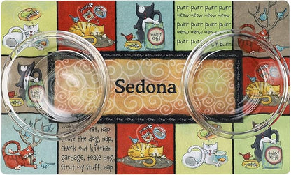 Drymate Personalized Pet Bowl Placemat, Custom Dog & Cat Food Feeding Mat - Absorbent Fabric, Waterproof Backing - Machine Washable/Durable (USA Made) (12" x 20") (Kitty Chaos)