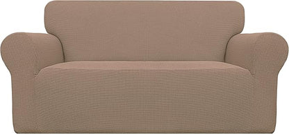 Easy-Going Stretch Oversized Loveseat Slipcover 1-Piece Sofa Cover Furniture Protector Couch Soft with Elastic Bottom for Kids Polyester Spandex Jacquard Fabric Small Checks Camel