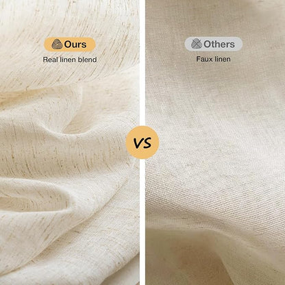 Anmao Flax Linen Curtains for Living Room 90 Inch Length 2 Panels Set, Light Filtering Sheer Window Curtain Drapes for Bedroom with Nickel Grommet, 52 Inch Wide Each Panel, Natural Color