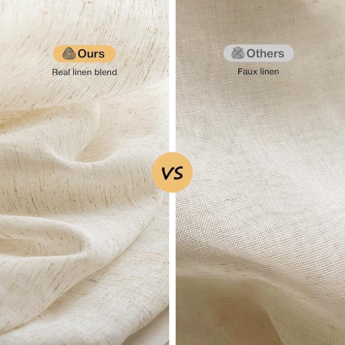 Anmao Flax Linen Curtains for Living Room 96 Inch Length 2 Panels Set, Light Filtering Sheer Window Curtain Drapes for Bedroom with Nickel Grommet, 52 Inch Wide Each Panel, Natural Color
