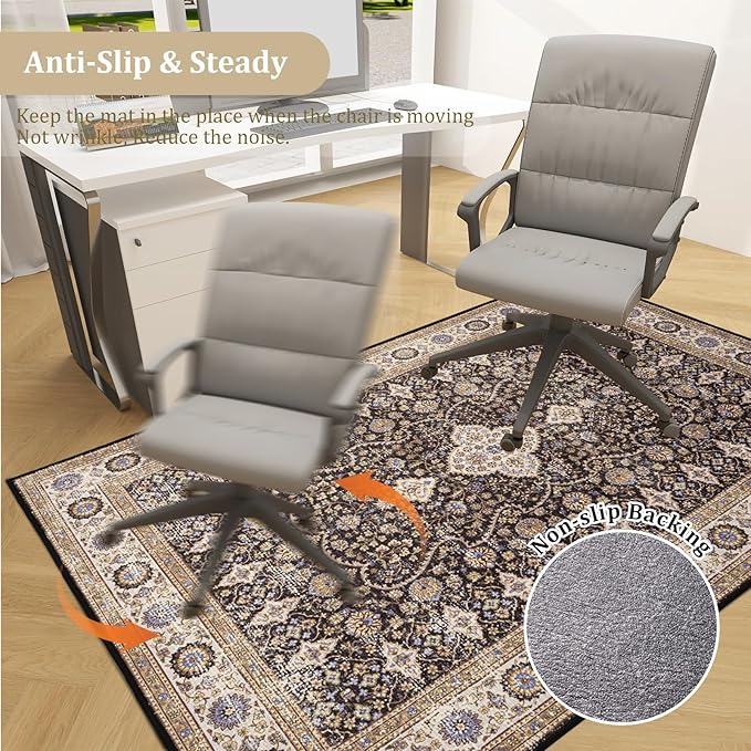 Office Chair Mat for Hardwood Floor, 48"x36" Easy Glide Computer Desk Mat Protector for Rolling Chair Under Desk Rug Nonslip Backing, Machine Wash (Modern)