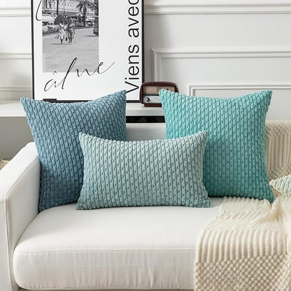 Kevin Textile 14x24 Inch Pillow Cover 1 Pack Boho Decorative Soft Striped Corduroy Lumbar Farmhouse Accent Rectangle Cushion Case for Living Room Couch Sofa Bed, Dusty Green