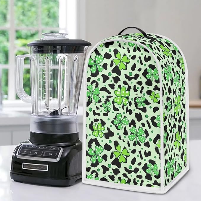 Talayituse Shamrock Leopard Print Blender Dust Cover, Fingerprint Protection Cover for Stand Mixer or Coffee Machine, Kitchen Appliance Covers for Stain Dust Resistant Supplies St Patrick's Day Decor