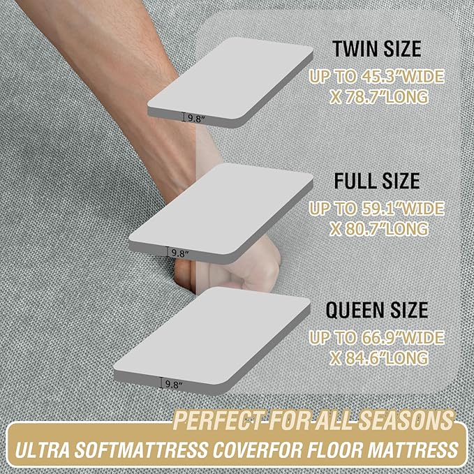 H.VERSAILTEX Twin Size Armless Futon Mattress Covers for Traditional Japanese Futon Mattress Soft Chenille Couch Slipcovers Floor Mats Sofa Protector Zippered Sleeper Sofa Cover,Dove