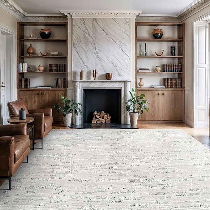 Beverly Rug Micro Loop Area Rug White/Gray 8x10 Abstract Modern Luxury Brushstroke Durable Soft Indoor Rugs for Living Dining Room Office Stain Resistant Non Shedding Casual Indoor Carpet 8 x 10