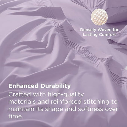 Bedsure Deep Pocket Full Size Bed Sheets Set - Fits Mattresses Up to 21 Inches Thick - 4 Piece GentleSoft Bed Sheets, Moisture Wicking, Cooling Bedsheet & Pillowcases, Easy & Secure Fit, Light Purple