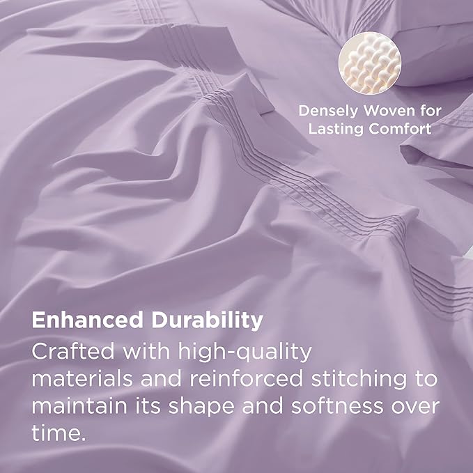 Bedsure Deep Pocket Twin Sheets Set - Fits Mattresses Up to 21 Inches Thick -3 Piece GentleSoft Bed Sheets, Moisture Wicking, Soft & Cooling Bedsheet & Pillowcases, Easy & Secure Fit, Light Purple