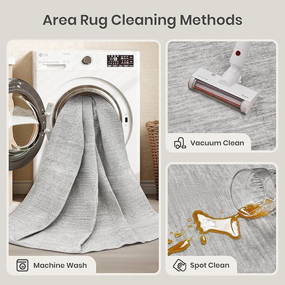 Valenrug Washable Rugs - Stain Resistant Area Rugs 9x12 Living Room, Non Slip Backing Printed Rugs for Bedroom, Folable Machine Washable Area Rug (Grey, 9'x12')