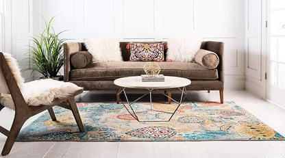 Unique Loom Positano Collection Coastal Modern Turtles Beige Area Rug (5' x 8')