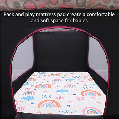 Quilted Pack n Play Sheet Fitted, Breathable Thick Pad for Pack and Play Mattress, Pack and Play Mattress Sheet fits Graco, Portable Mini Cribs, Play Yards, Padded Playpen Protector Cover