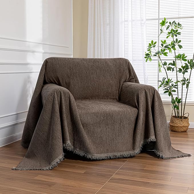 MEETSKY Oversized Chair Cover Small Couch Cover Armchair Sofa Cover for Dog Sofa Throw Cover for Sofa Single Recliner，Chenille Sofa Slipcovers for Pets Thick Washable, 71" x 91", Dark Chocolate