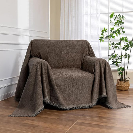 MEETSKY Oversized Chair Cover Small Couch Cover Armchair Sofa Cover for Dog Sofa Throw Cover for Sofa Single Recliner，Chenille Sofa Slipcovers for Pets Thick Washable, 71" x 91", Dark Chocolate