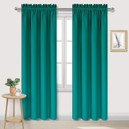DWCN Blackout Curtains Room Darkening Thermal Insulated Bedroom Curtains Window Curtain Panels, 42 x 84 inches Long, Set of 2 Teal Rod Pocket Drapes