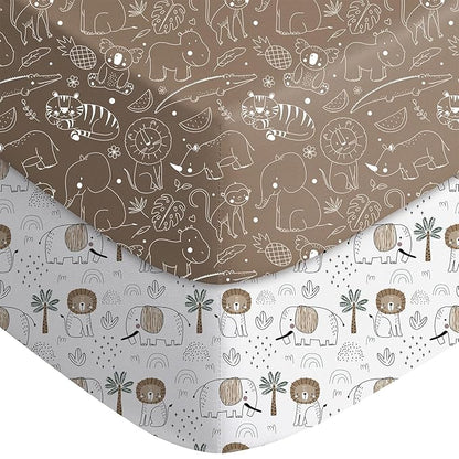 Pack and Play Sheets Fitted, Mini Crib Sheets 2-Pack for Pack N Play Mattress, Stretchy Playpen Sheet for Boys Girls, Softness and Breathable, 38" x 26"