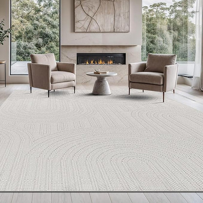 Beverly Rug Micro Loop Area Rug White 6x9 Modern Luxury Soft Circle Geometric Durable Indoor Area Rugs for Living Dining Room Office Stain Resistant Non Shedding Casual Indoor Carpet White 6 x 9