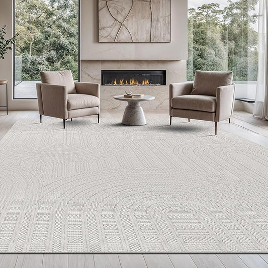 Beverly Rug Micro Loop Large Area Rug White 10x14 Modern Luxury Circle Geometric Durable Indoor Area Rugs for Living Dining Room Office Stain Resistant Non Shedding Casual Indoor Carpet White 10x14