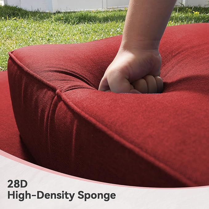 Luxury 6" Outdoor Cushions for Patio Furniture, 24x24x6" Thick Seat Cushion Set of 6, Fade Resistant Couch Chair Replacement Cushions High Density Deep Wicker Chair Cushion w/ Removable Cover, Red