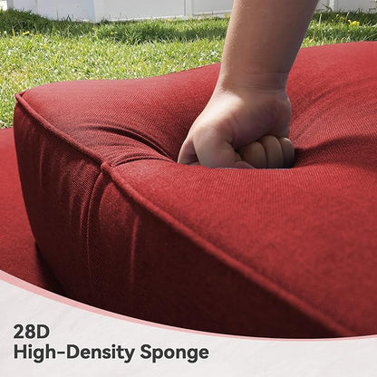 Luxury 6" Outdoor Cushions for Patio Furniture, 24x24x6" Thick Seat Cushion Set of 8, Fade Resistant Couch Chair Replacement Cushions High Density Deep Wicker Chair Cushion w/ Removable Cover, Red