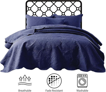 IR Imperial Rooms 10 Pack Twin Quilt Bedding Set (68" x 86") - Bulk Wholesale for Hotels, Guest Bedroom & Airbnbs - Lightweight Microfiber Reversible Floral Embossed Quilts Bedspreads (Navy)