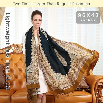 DANA XU 100% Merino Wool Extra Large Pashmina Blanket Travel Scarf Cashmere Wrap for Women Fall Winter Oversize Shawl Floral