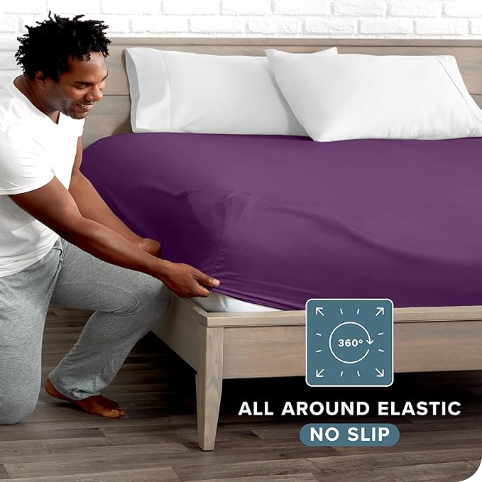 Bare Home Fitted Bottom Sheet Full Size - Premium 1800 Microfiber - Ultra-Soft Hotel Luxury - Deep Pocket - Durable and Long Lasting (Full, Plum)