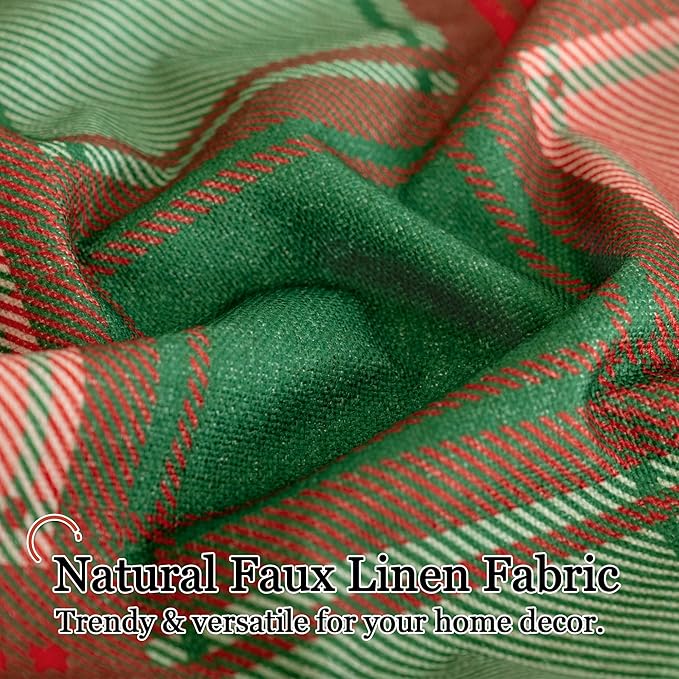 Plaid Christmas Curtains for Living Room - Boho Cottage Linen Blackout Gingham Checkered Drapes Extra Long, Farmhouse Thermal Insulated Drapery for Bedroom Winter 52x96 Inch 2 Panels, Red Green