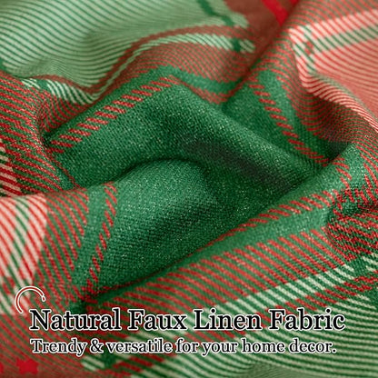 Christmas Curtains for Living Room - Plaid Linen Blackout Curtains Checkered Patterned, Thermal Insulated Gingham Striped Window Drapes for Bedroom Winter 52x72 Inch 2 Panels, Red Green