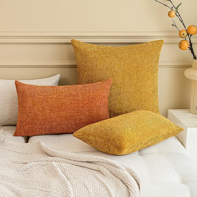 a moment Fall Orange Chenille Throw Pillow Covers 18x18 Inch Pack of 2 Modern Decorative Throw Pillow Covers Farmhouse Cross Covers Home Decor for Sofa Bedroom Living Room