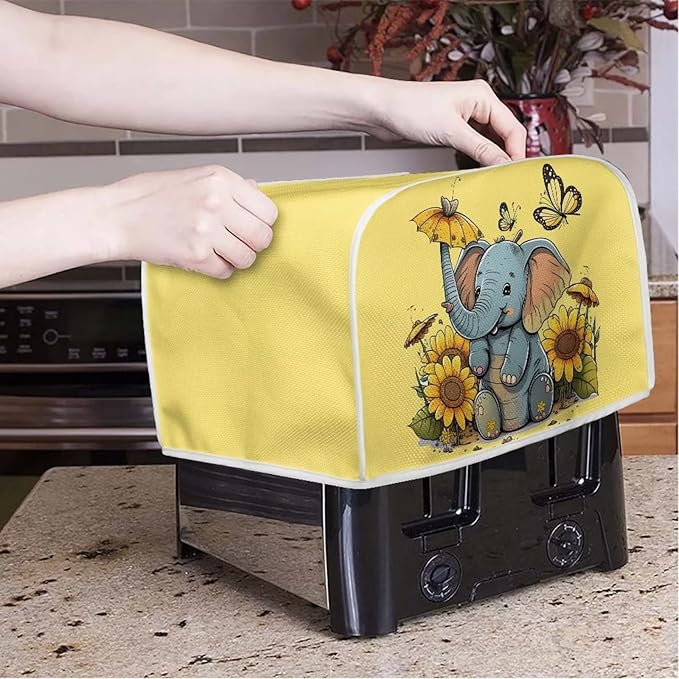 ZFRXIGN Elephant Sunflower Toaster Cover 4 Slice Small Appliance Covers Kitchen Microwave Oven Dust Cover Case Protector Waterproof Toaster Covers Butterfly Yellow