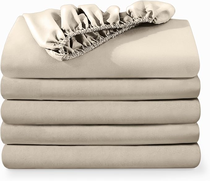 Bare Home 5-Pack Fitted Bottom Ultra-Soft Sheets King - Premium 1800 Ultra-Soft Wrinkle Resistant Microfiber - Deep Pocket (King, Sand)